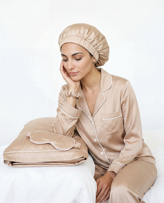 Pack Complet Soie 100% — Pyjama + Taie + Chouchou + Bonnet + Masque de sommeil