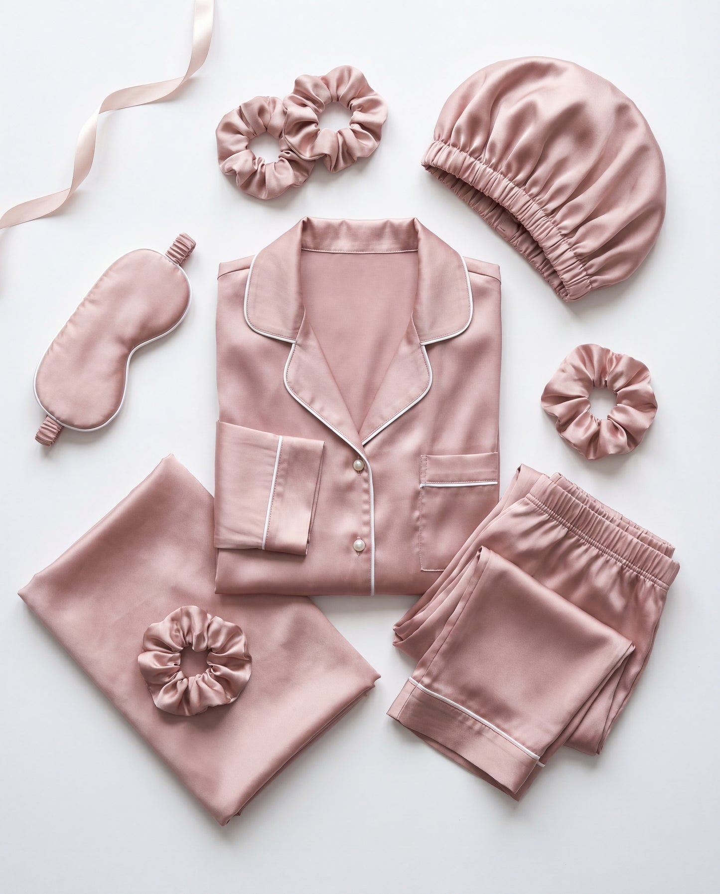 Pack Complet Soie 100% — Pyjama + Taie + Chouchou + Bonnet + Masque de sommeil